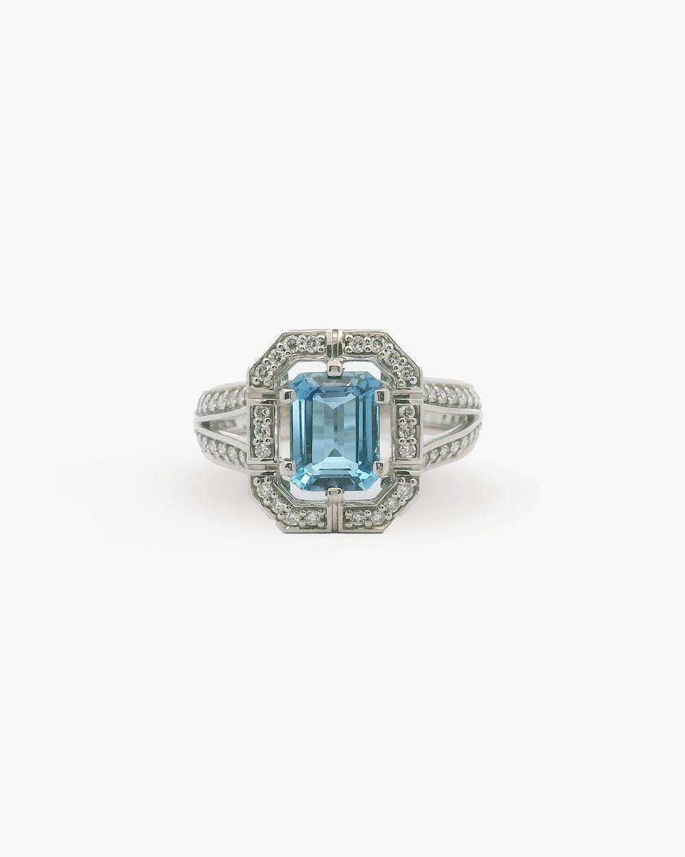 Aquamarine Emerald & Diamond Ring