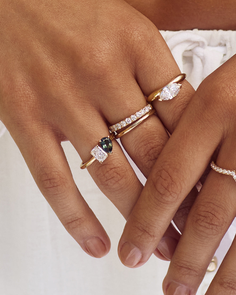 Green Sapphire & Lab Grown Diamond Toi et Moi Ring
