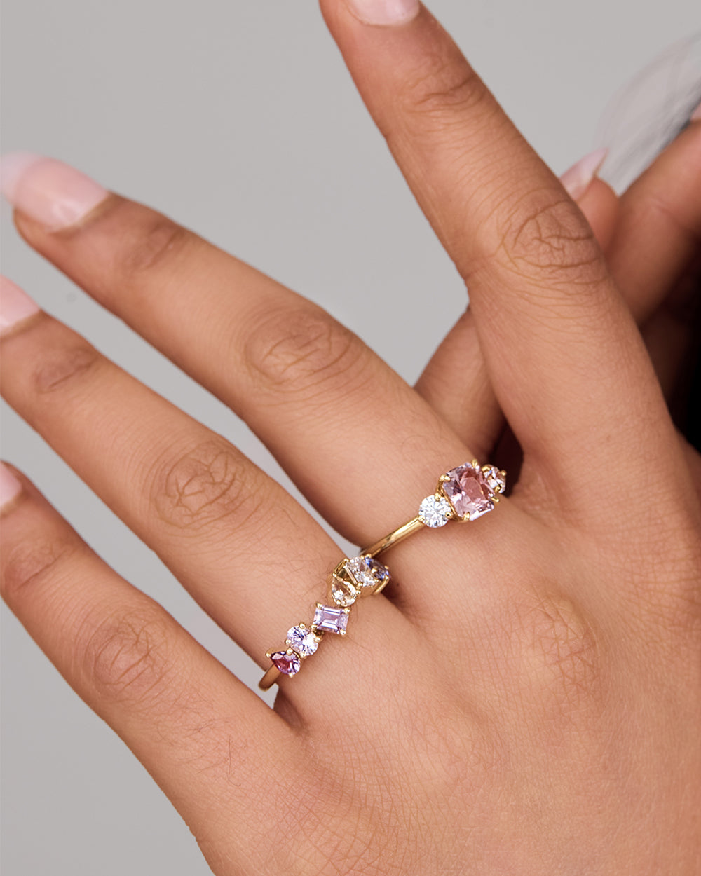 Padparadscha Sapphire & Lab Grown Diamond Trilogy Ring