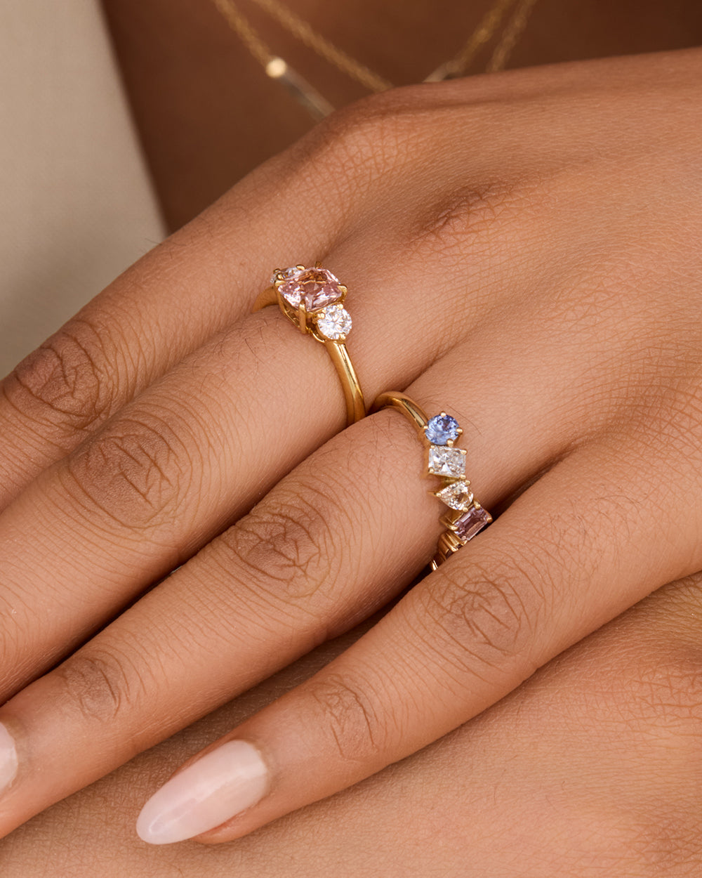 Padparadscha Sapphire & Lab Grown Diamond Trilogy Ring