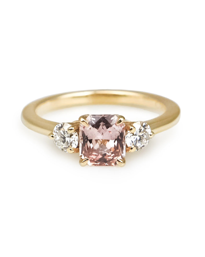 Padparadscha Sapphire & Lab Grown Diamond Trilogy Ring