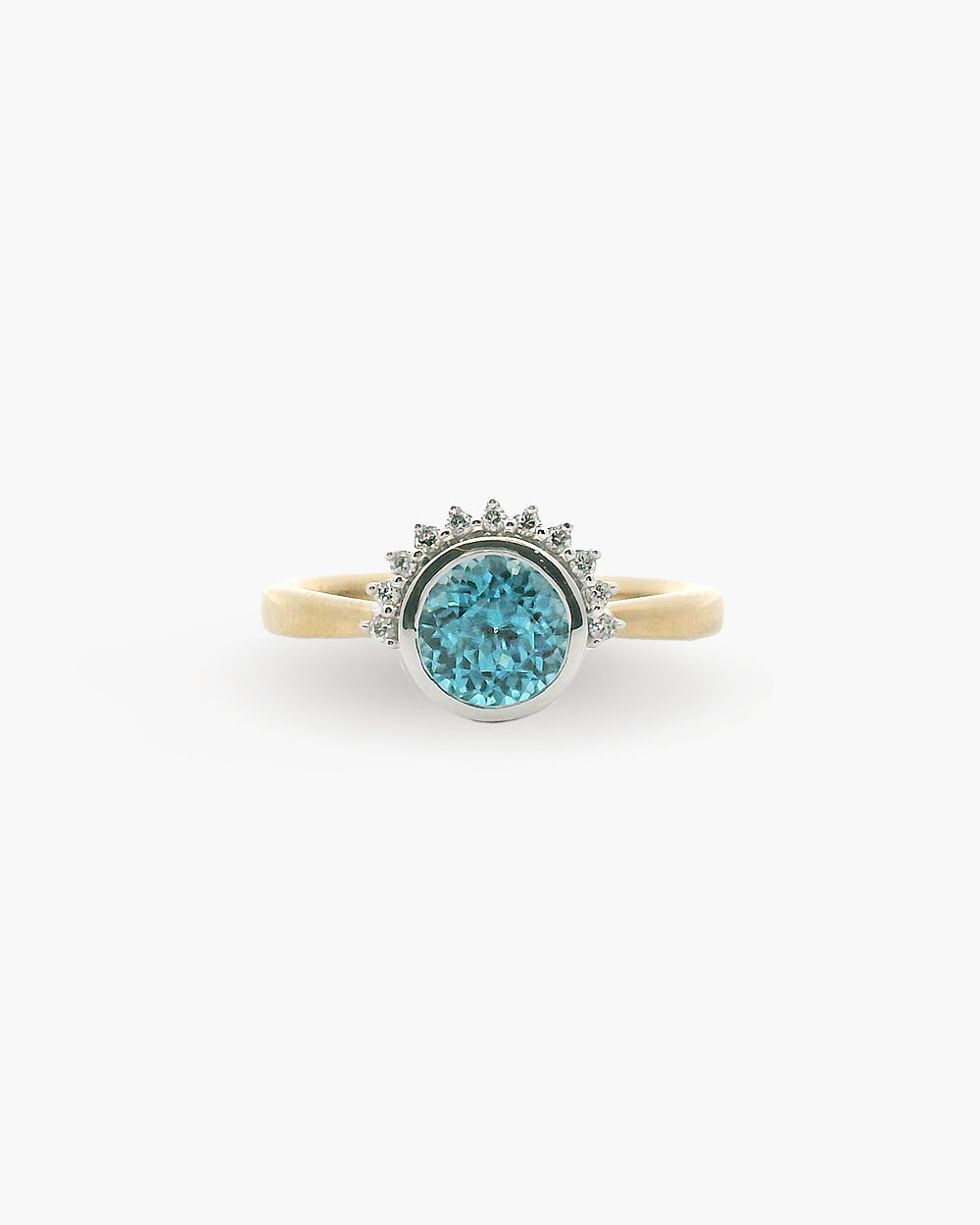 Blue Zircon & Diamond Sunburst Ring
