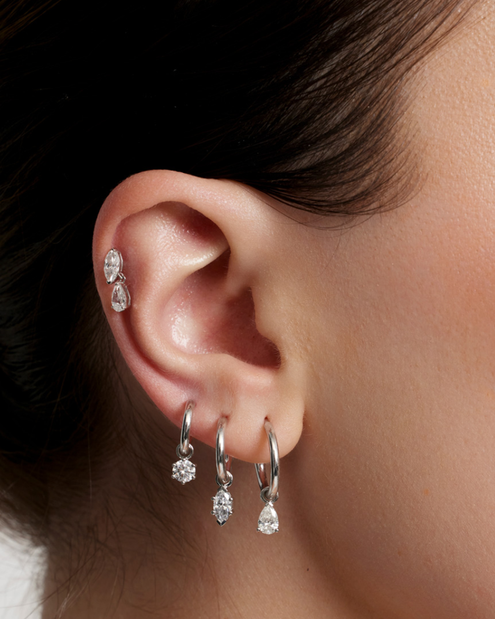 Marquise Diamond Charmed Hoop Earrings