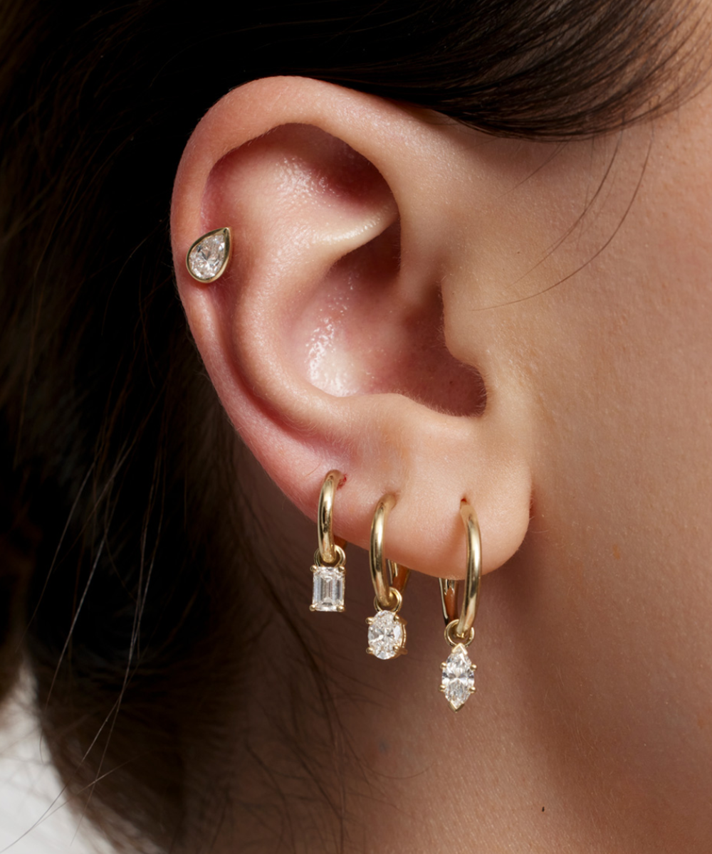 Marquise Diamond Charmed Hoop Earrings
