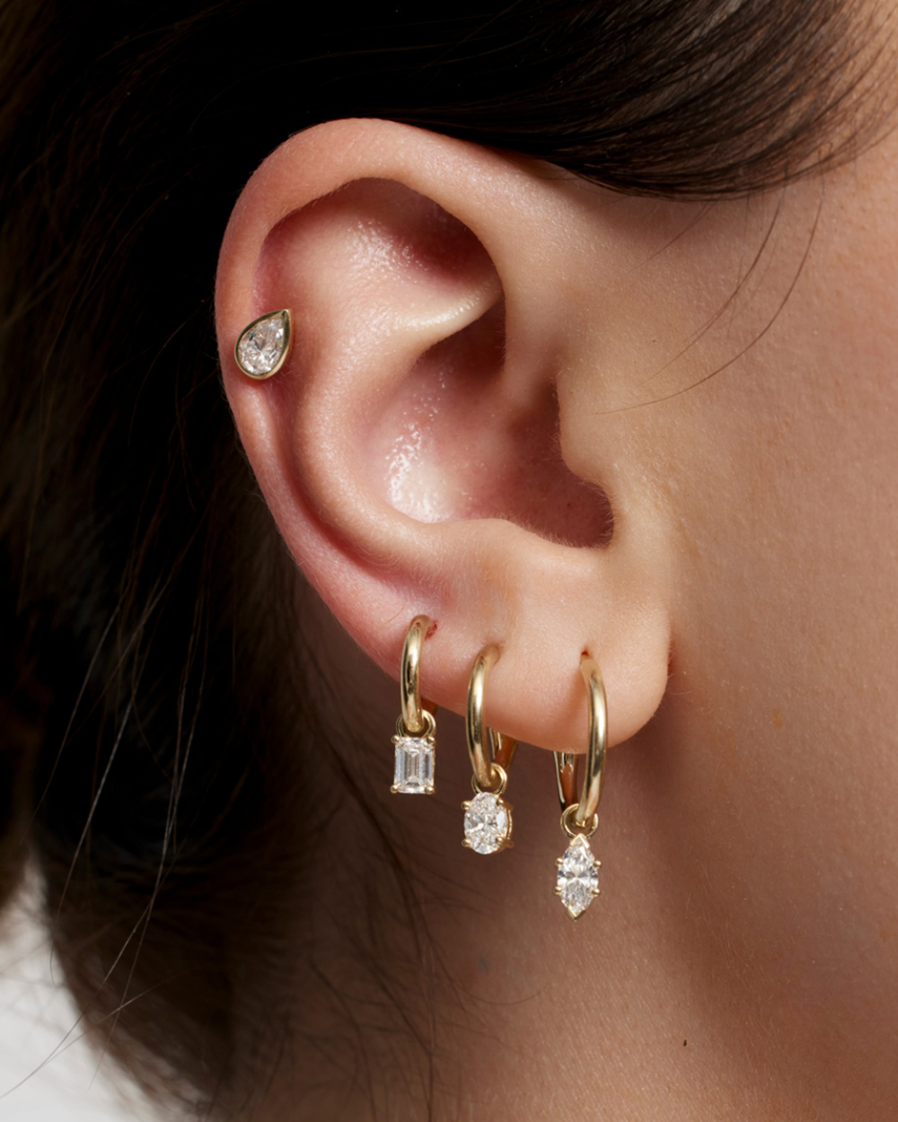 Marquise Diamond Charmed Hoop Earrings