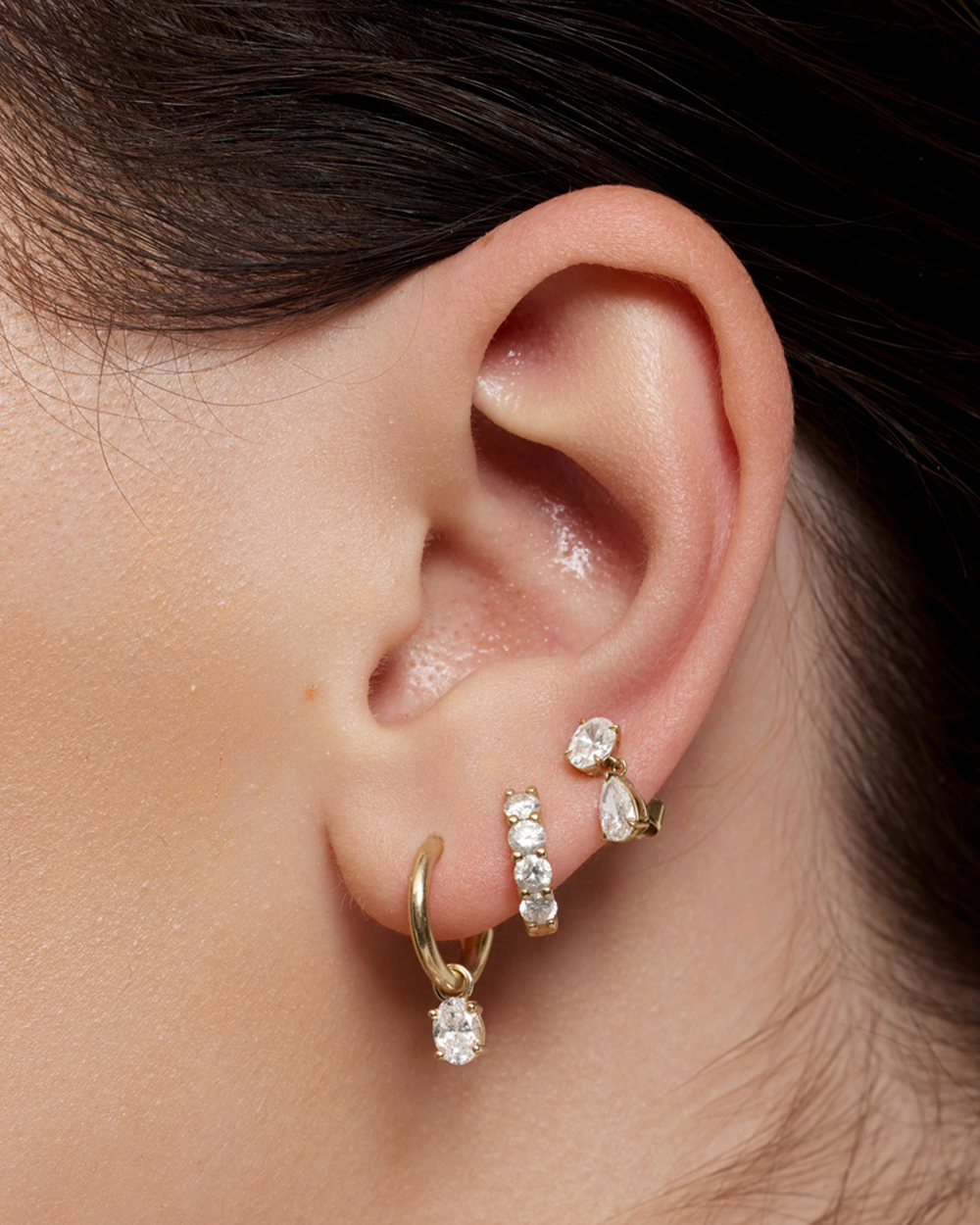Oval Diamond Charmed Hoop Earrings