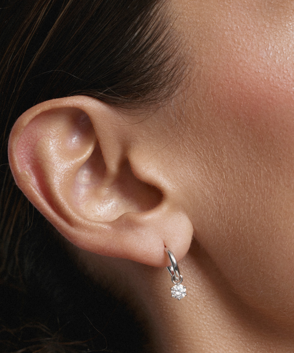 Round Diamond Charmed Hoop Earrings