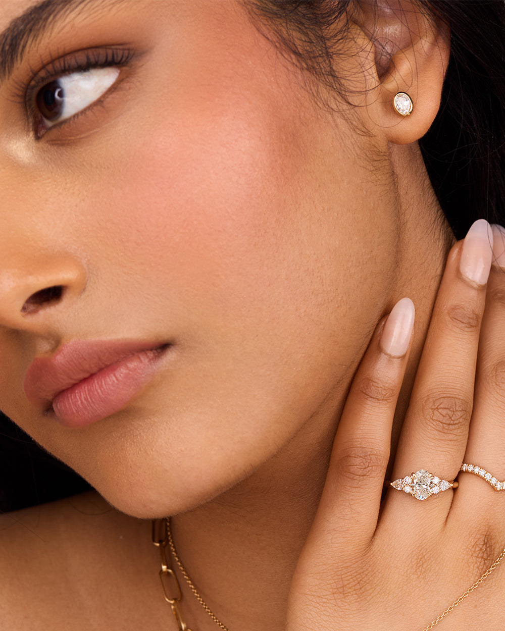 Oval Diamond Earrings - Bezel