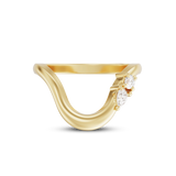 Gold ring with two diamonds on a white background