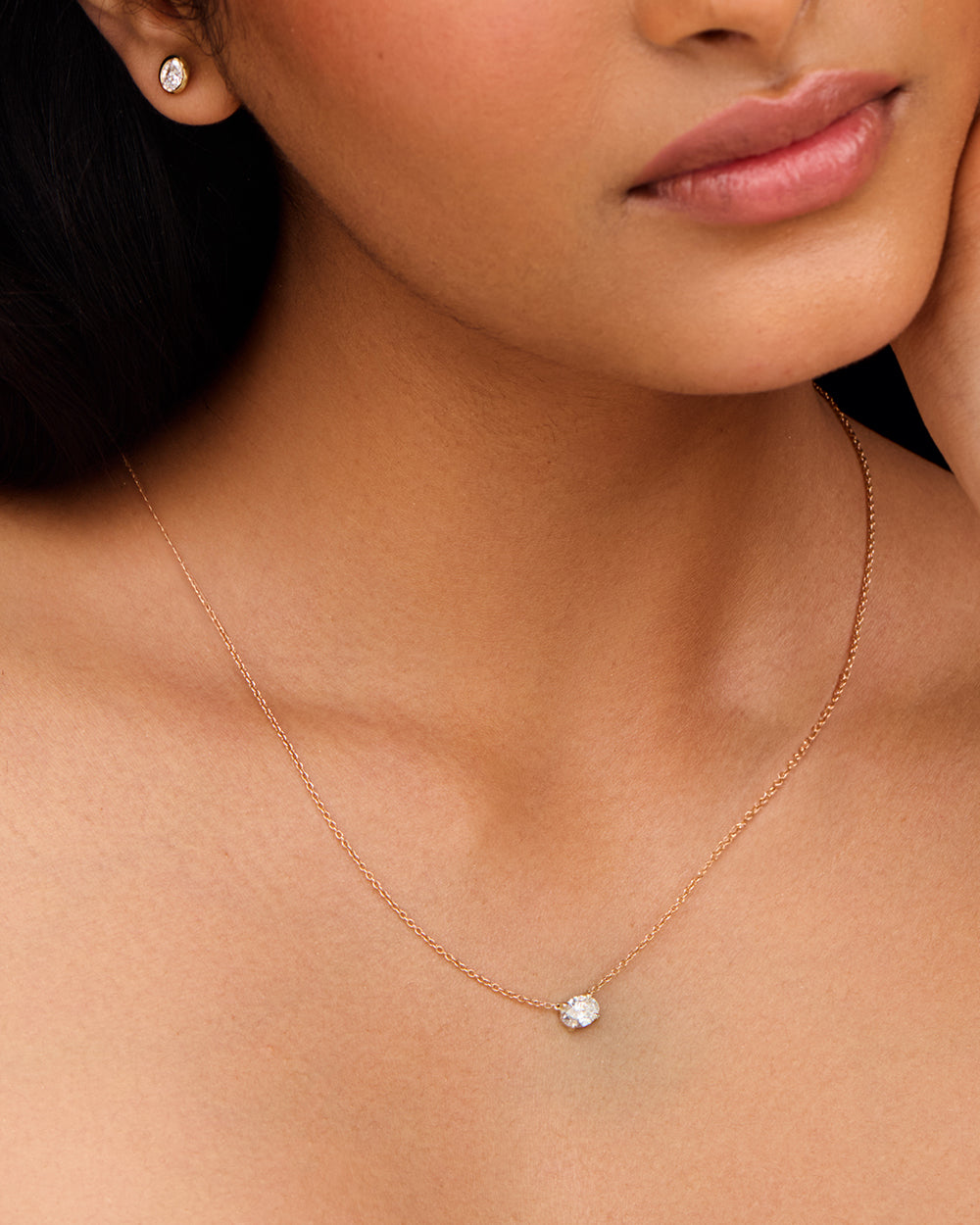 East-West Oval Solitaire Diamond Necklace - 0.50ct