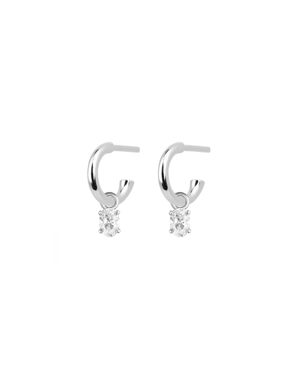 Oval Diamond Charmed Hoop Earrings