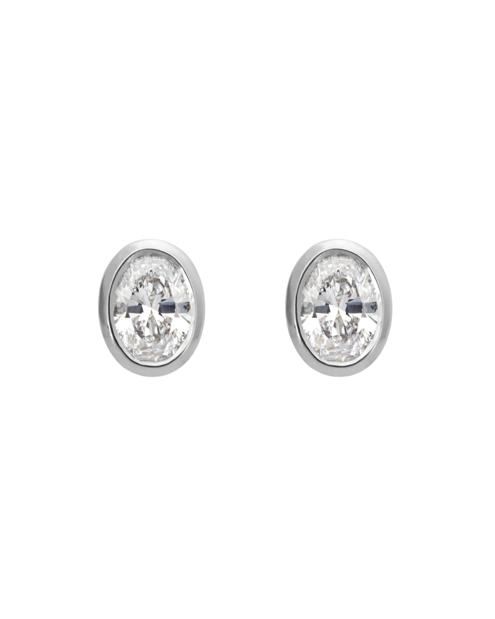 WG Oval Diamond Earrings - Bezel