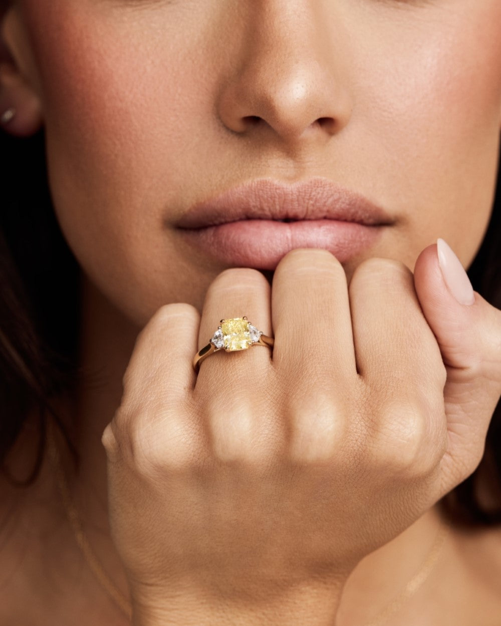 Radiant 1.59ct Yellow Diamond Trilogy Engagement Ring