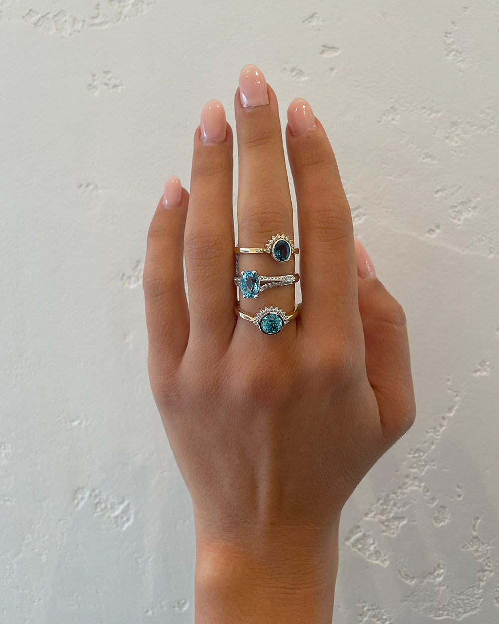 Blue Zircon & Diamond Sunburst Ring