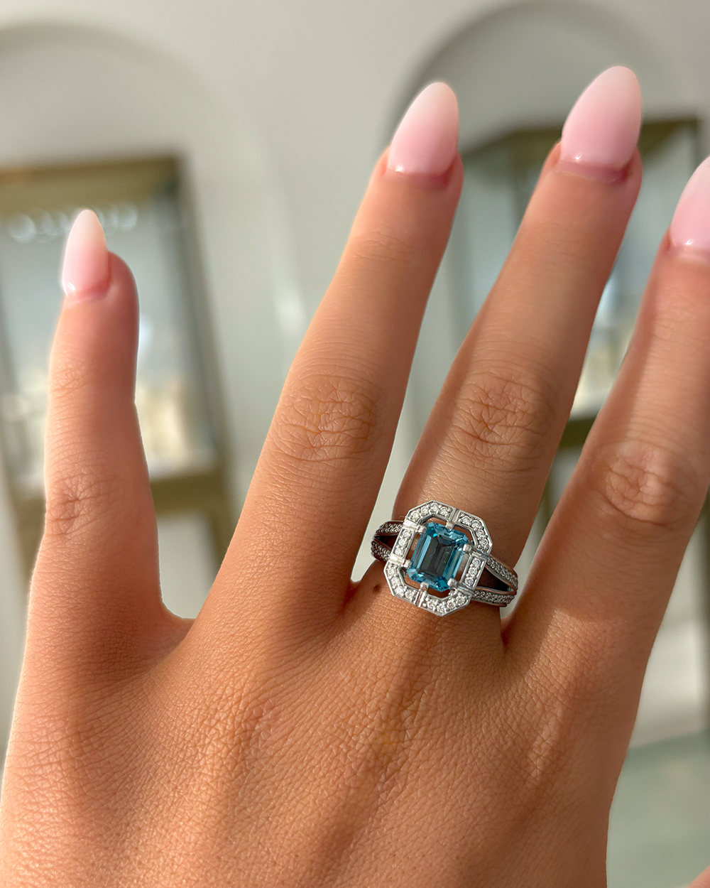 Aquamarine Emerald & Diamond Ring