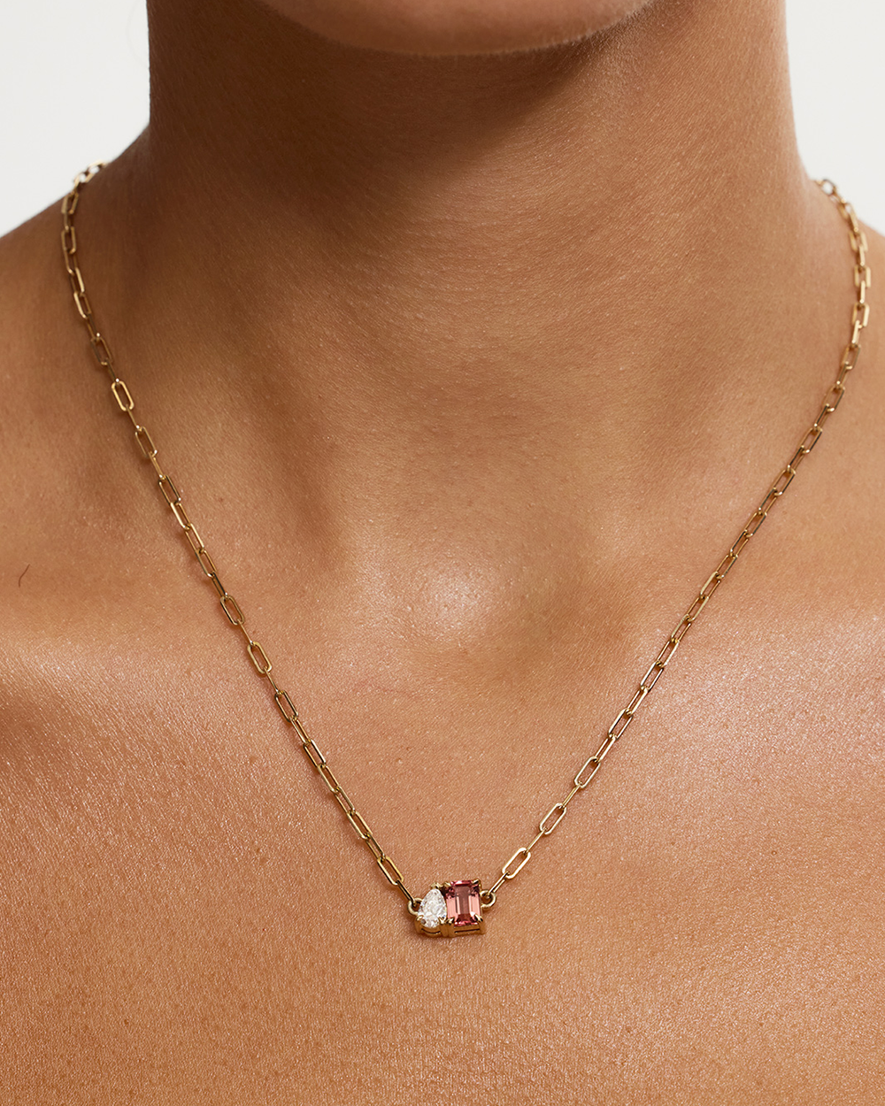 Bridget Diamond Toi et Moi Necklace - Pink Tourmaline