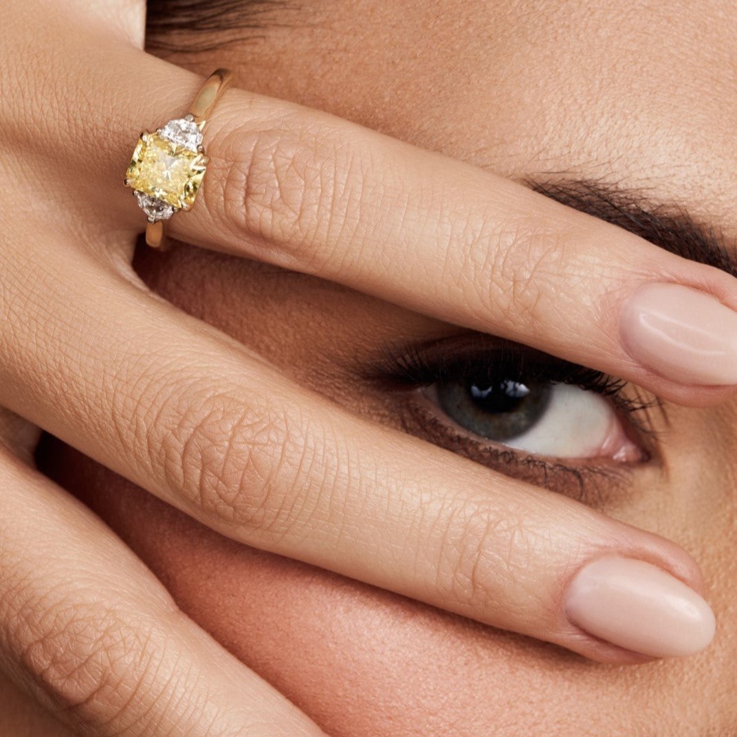 Radiant 1.59ct Yellow Diamond Trilogy Engagement Ring