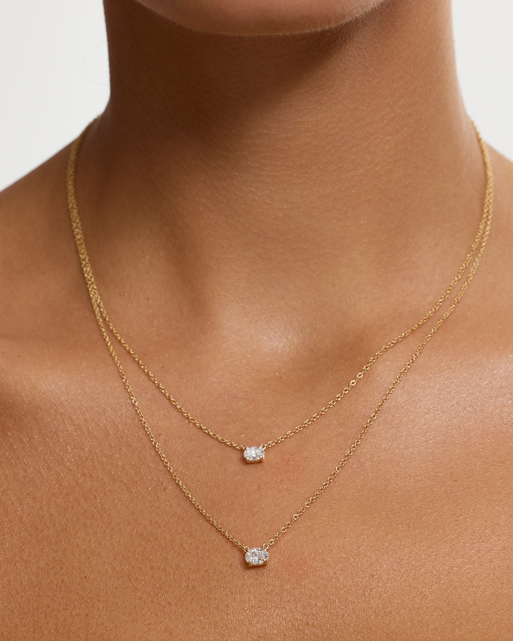 East-West Oval Solitaire Diamond Necklace
