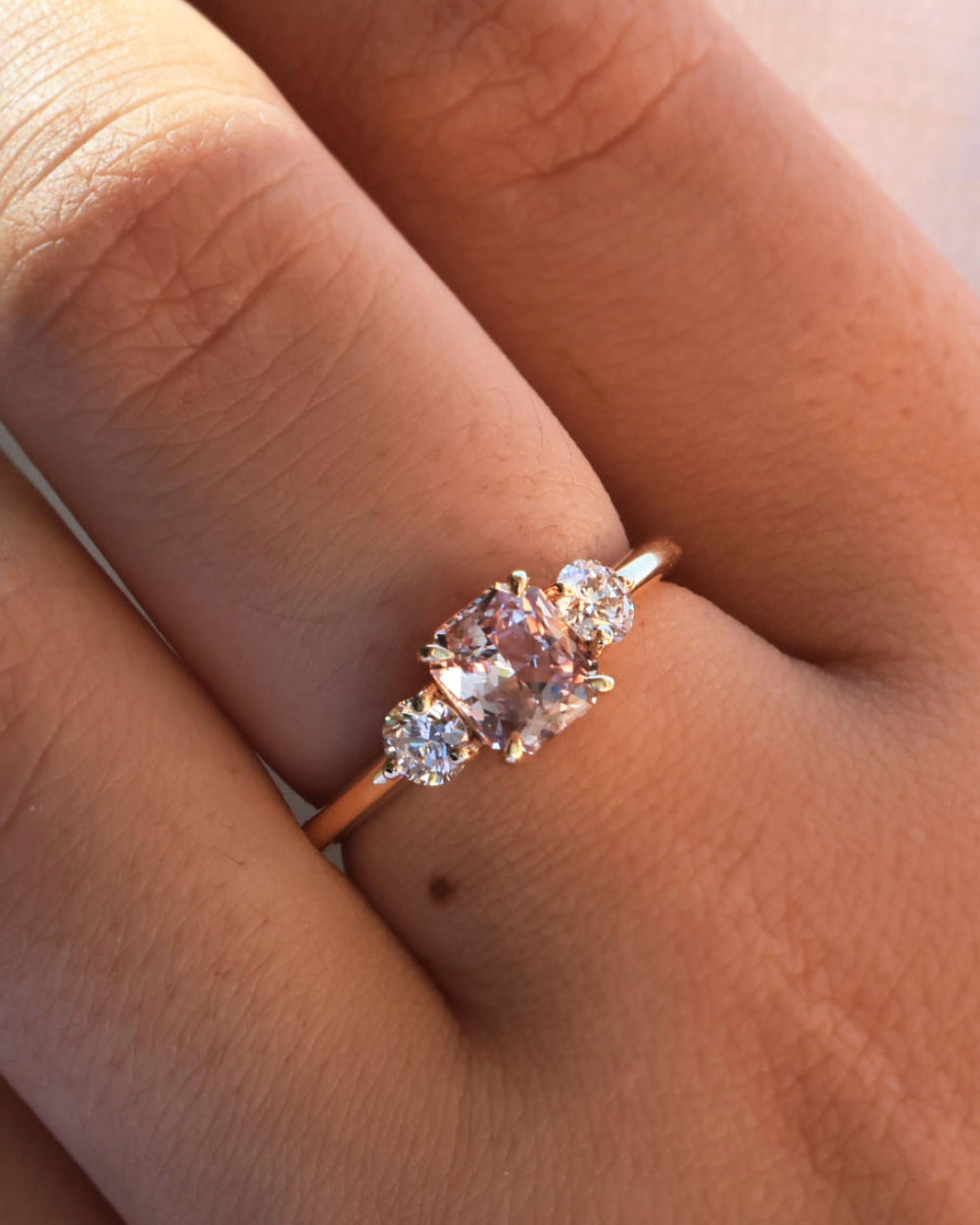 Padparadscha Sapphire & Lab Grown Diamond Trilogy Ring
