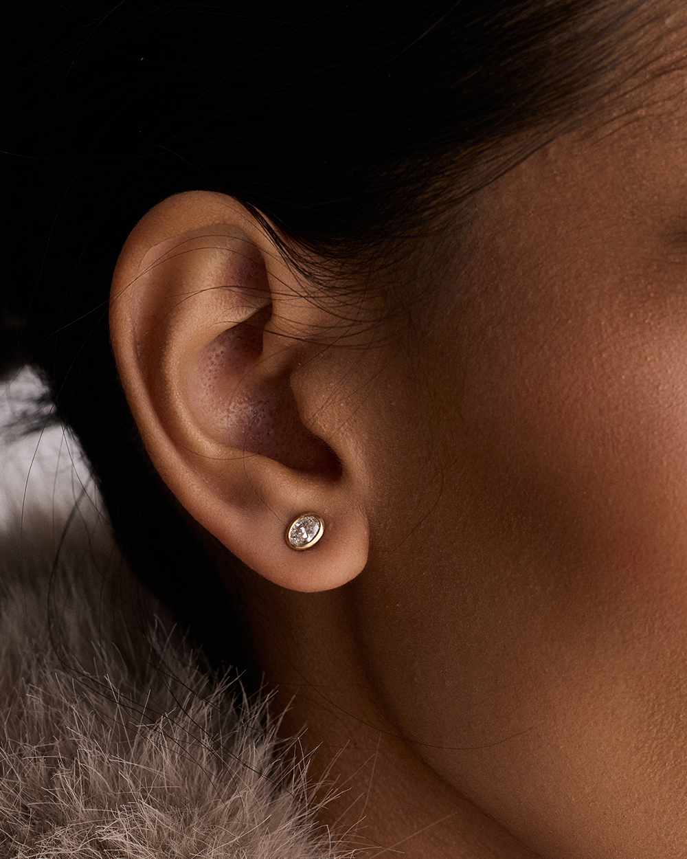 Oval Diamond Earrings - Bezel