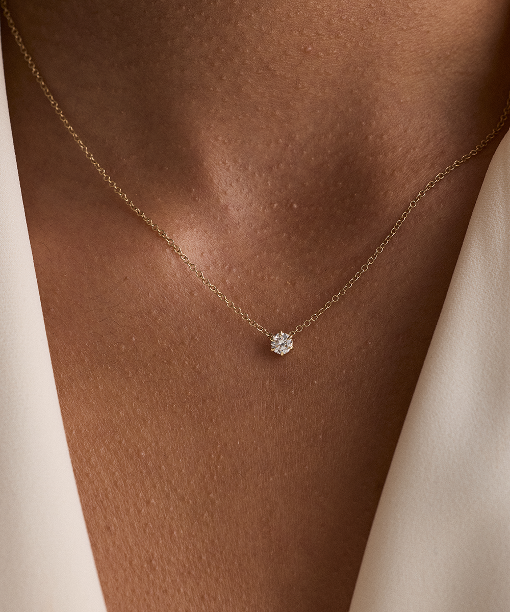 Round Solitaire Natural Diamond Necklace