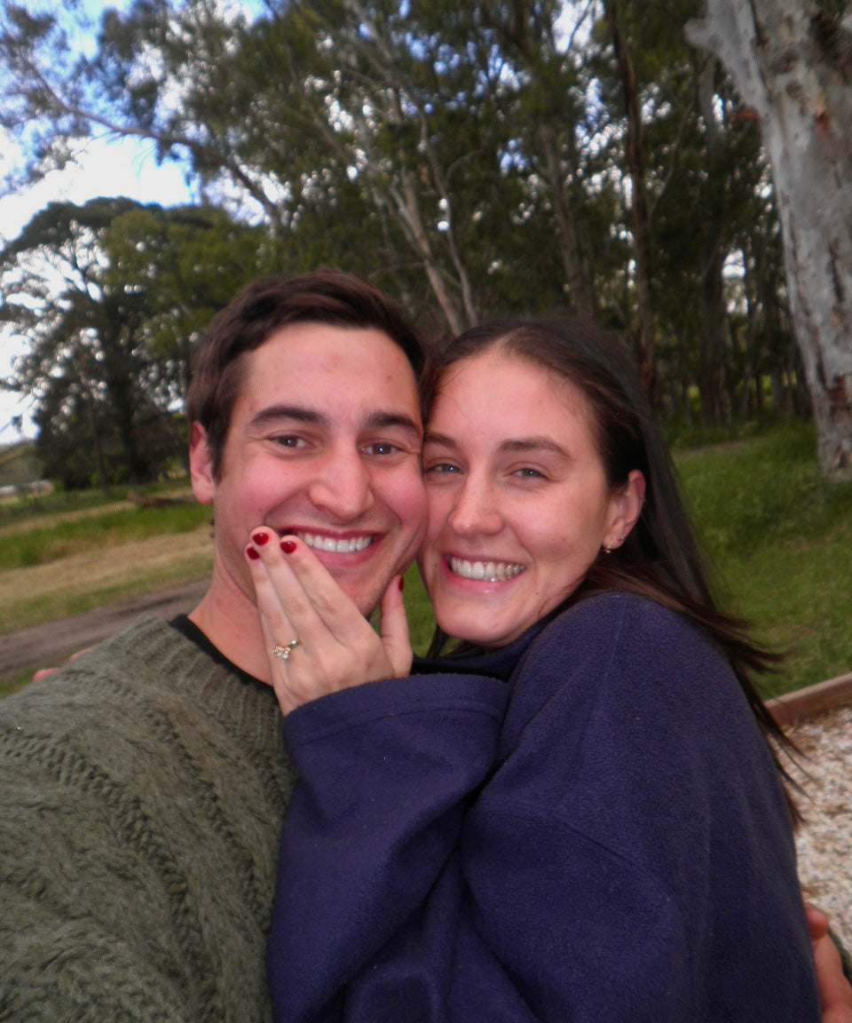 Ruby and Jacob's bespoke toi et moi engagement ring with heirloom grandmother's diamond, made by Class A Jewellers