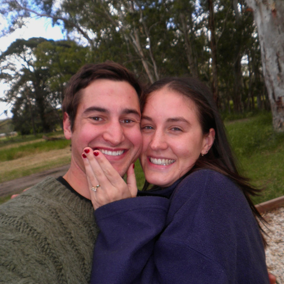 Ruby and Jacob's bespoke toi et moi engagement ring with heirloom grandmother's diamond, made by Class A Jewellers