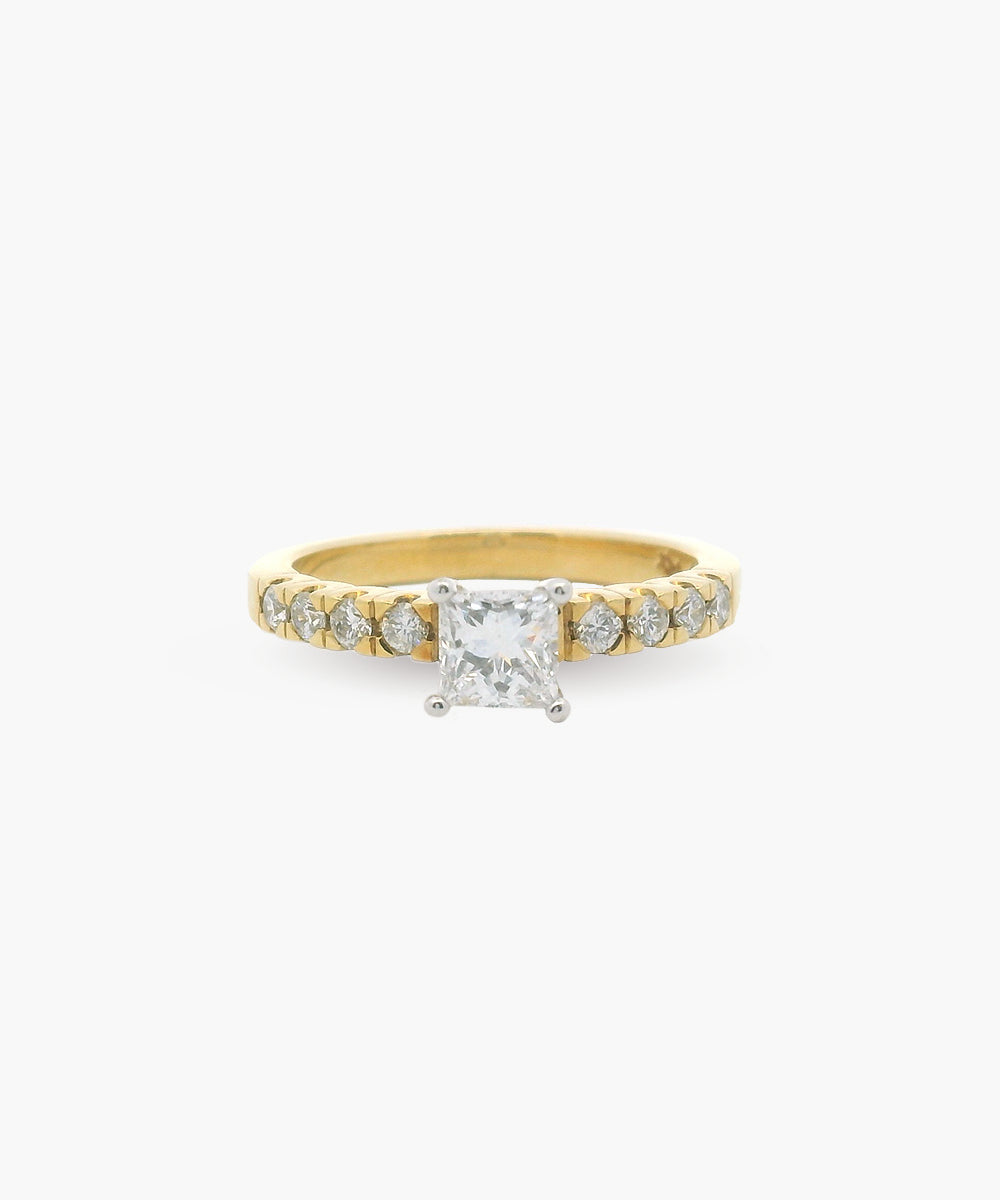 Two Tone Princess Cut Solitaire & Diamond Band