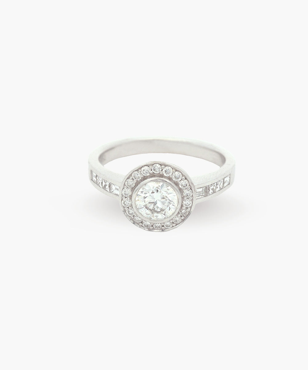 Round Diamond Bezel Ring with Halo