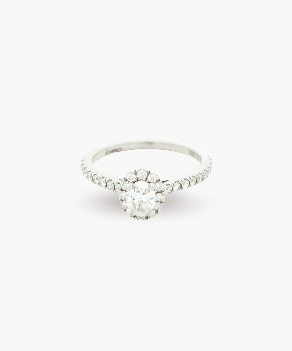 Oval Ring with Halo & Diamond Band
