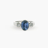 Ceylon Sapphire Oval & Diamond Trilogy Ring