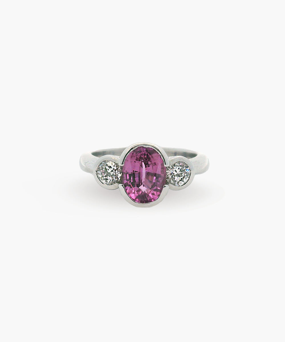 Pink Sapphire and Diamond Trilogy Ring