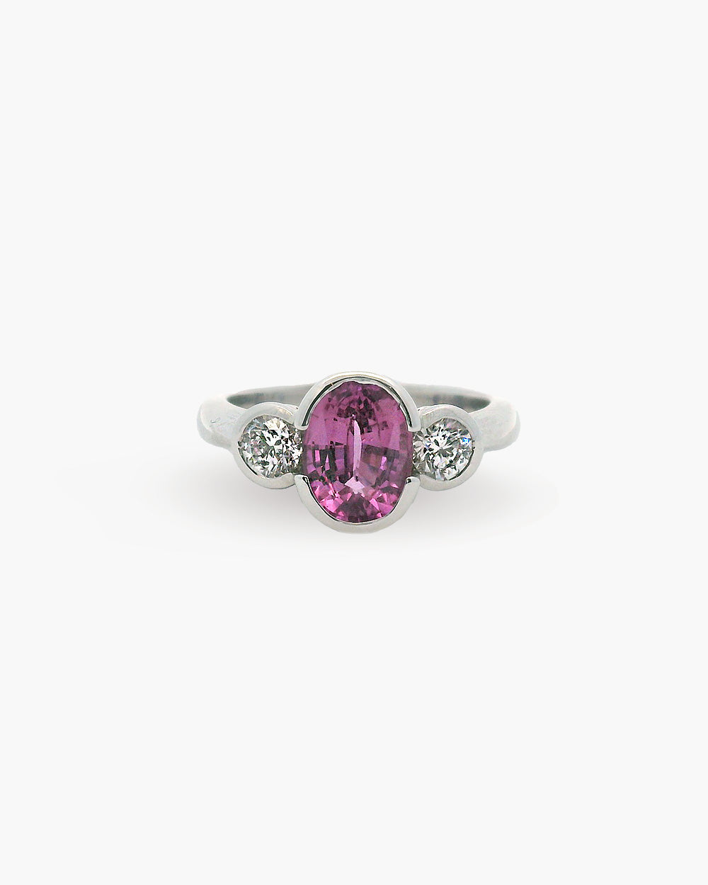 Pink Sapphire and Diamond Trilogy Ring