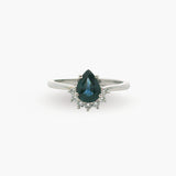 Pear Sapphire & Diamond Halo Ring