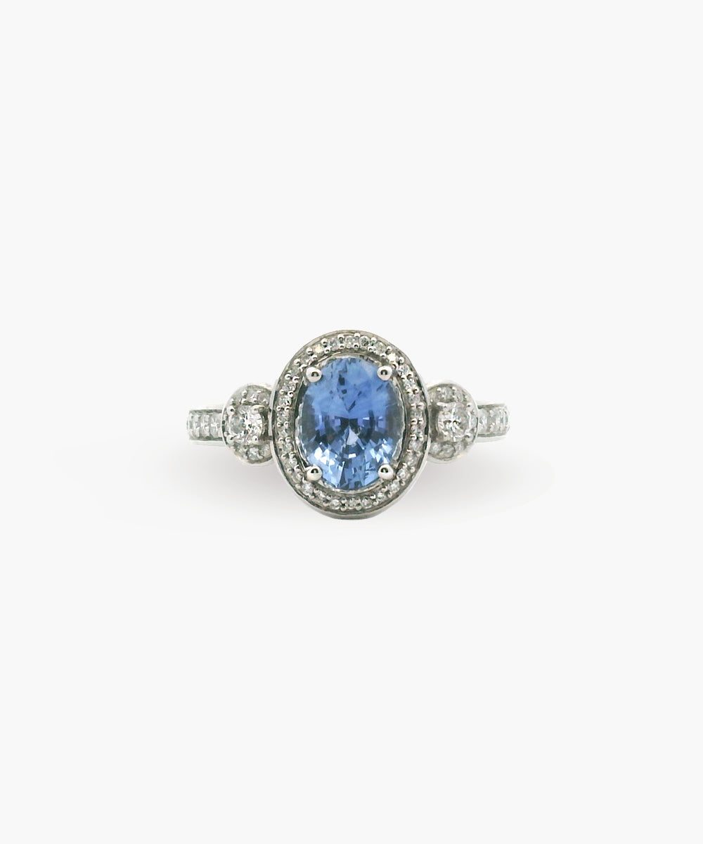 Sapphire Trilogy & Diamond Halo Ring