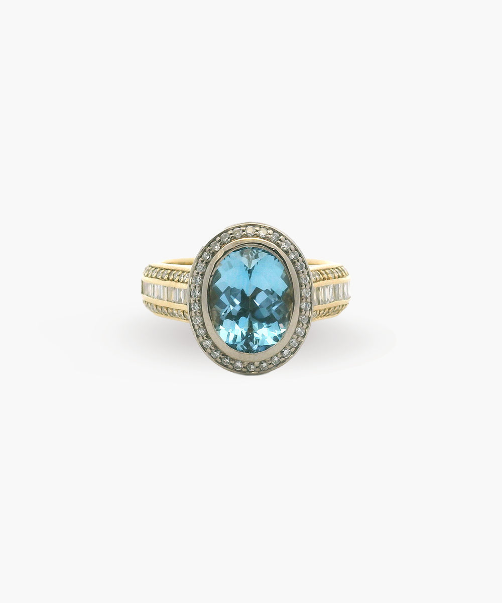 Aquamarine Oval & Diamond Halo Ring