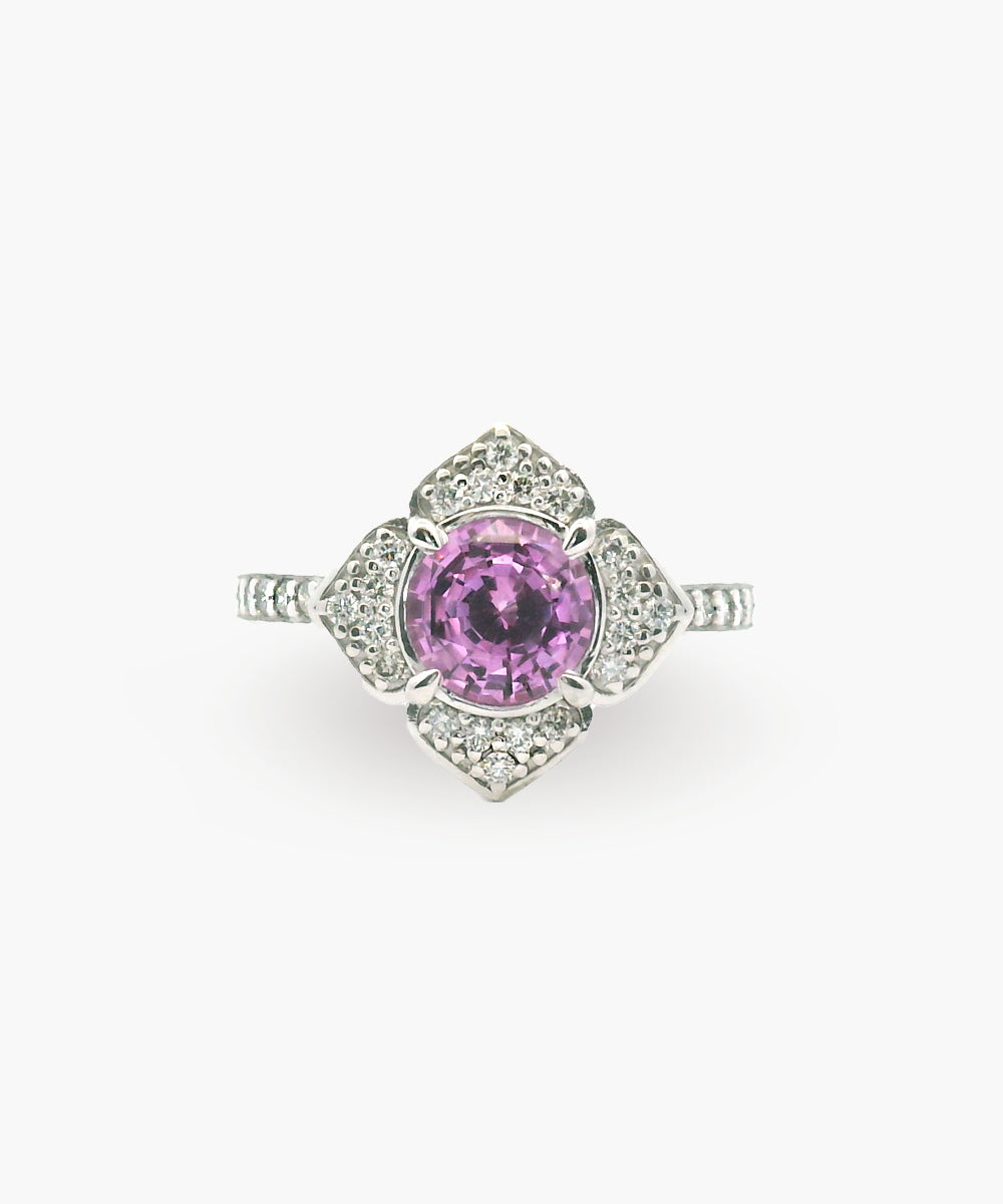 Petal Pink Sapphire and Diamond Ring
