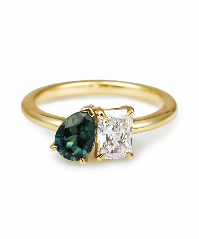 Green Sapphire & Lab Grown Diamond Toi et Moi Ring