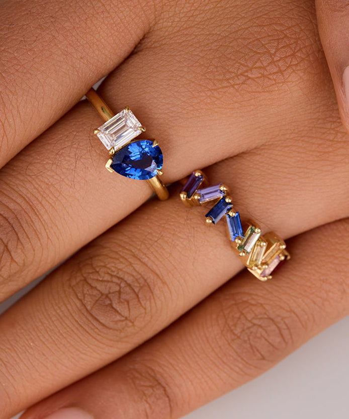 Ceylon Sapphire & Lab Grown Diamond Toi et Moi Ring
