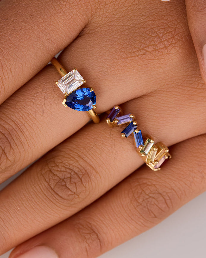Ceylon Sapphire & Lab Grown Diamond Toi et Moi Ring