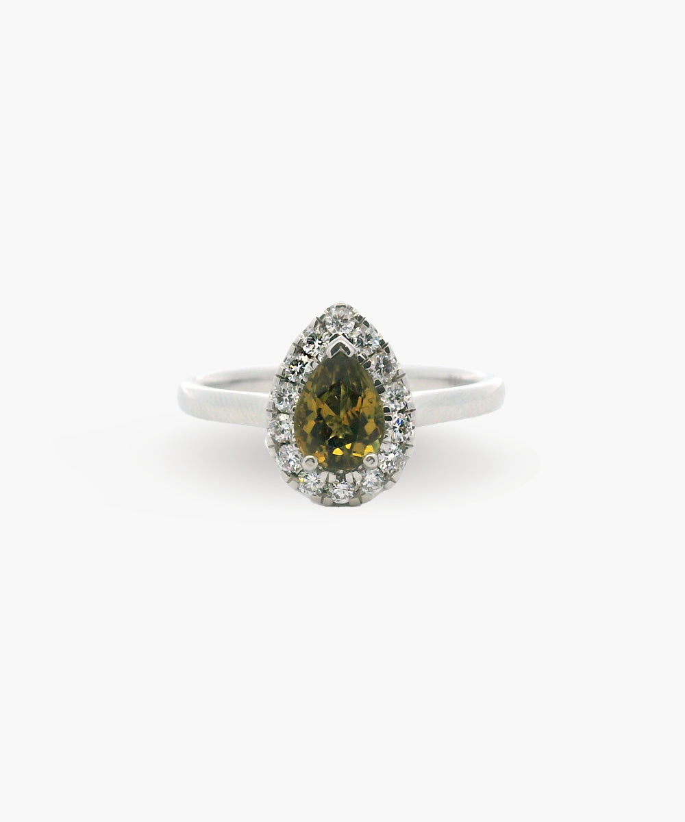 Pear Parti Sapphire with Diamond Halo