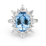 Aquamarine & Diamond Halo Ring