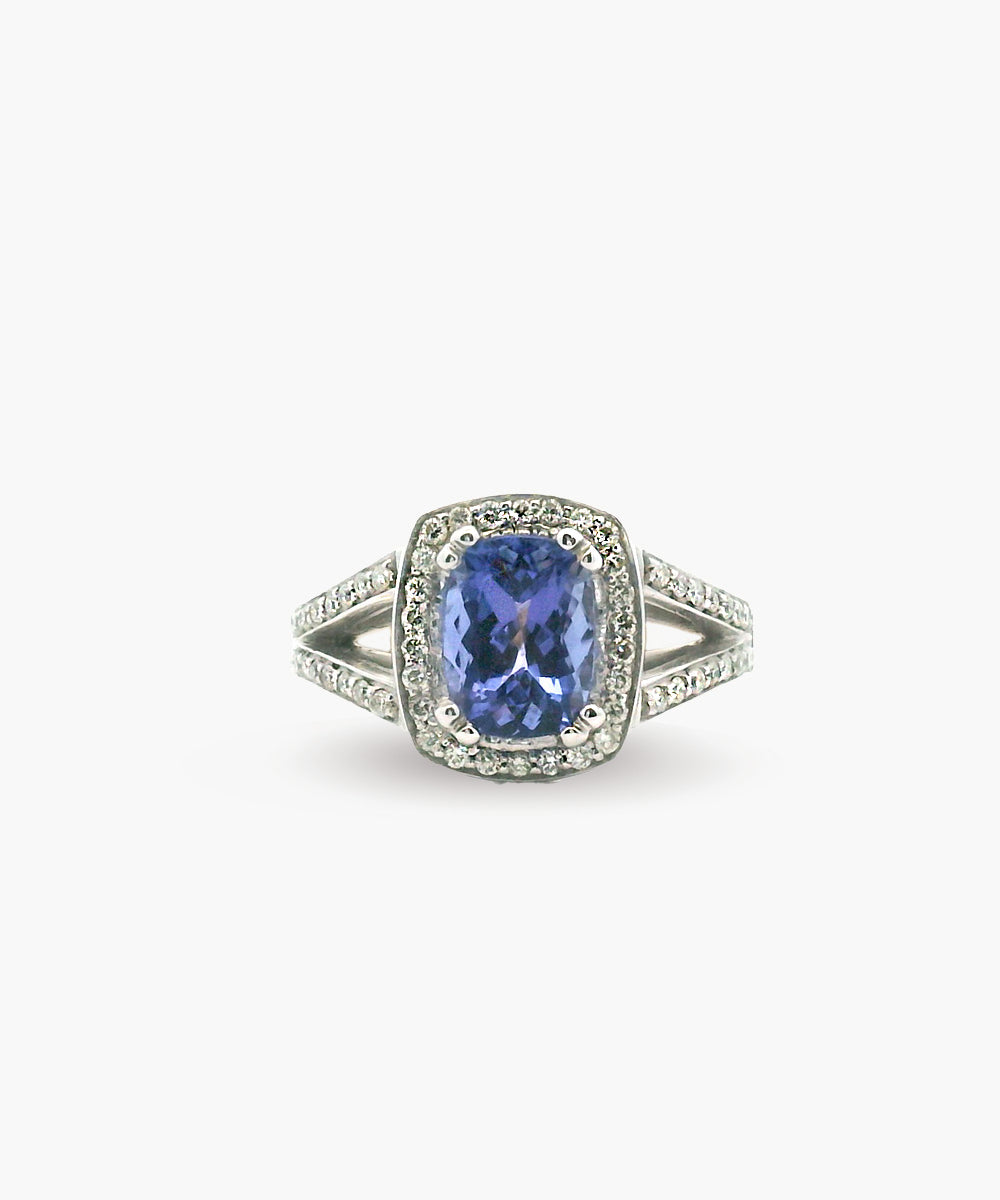 Cushion Tanzanite & Diamond Ring