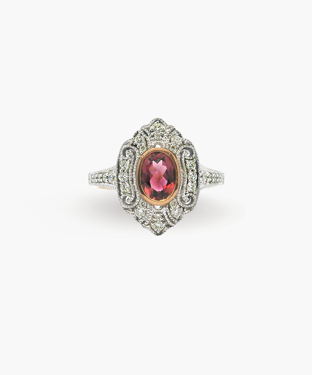 Vintage-Inspired Pink Tourmaline & Diamond Ring