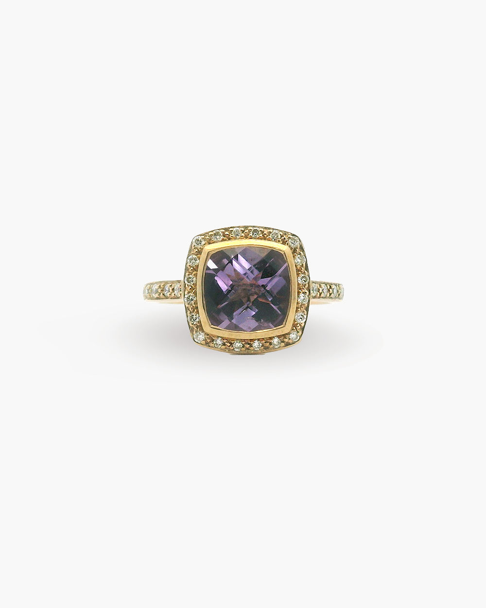 Cushion-Cut Amethyst & Diamond Halo Ring
