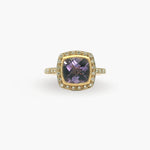 Cushion-Cut Amethyst & Diamond Halo Ring