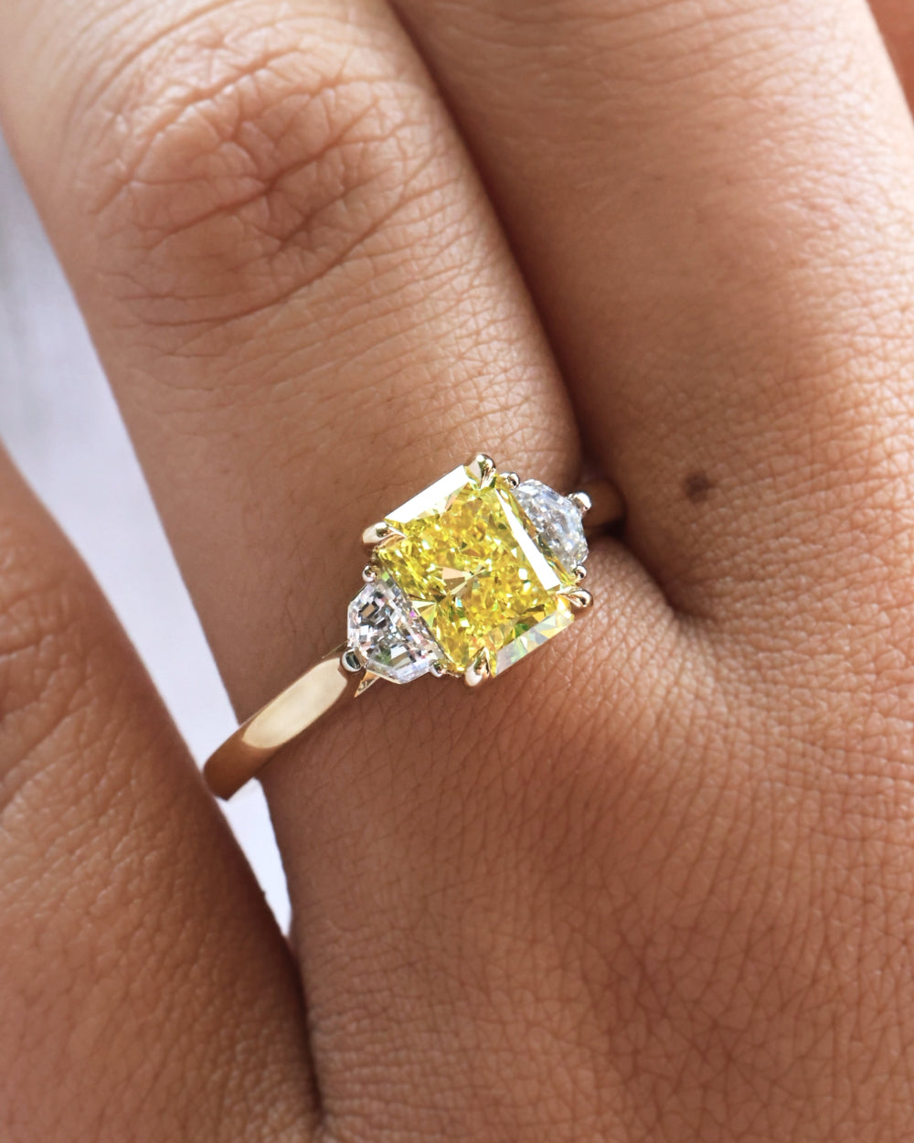 1.59ct Radiant | Yellow Diamond Trilogy Engagement Ring Lab Grown