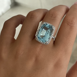 11.63 Cushion Aquamarine & Diamond Halo Ring