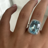 11.63 Cushion Aquamarine & Diamond Halo Ring