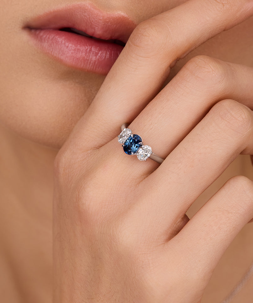 Sapphire & Lab Grown Diamond Trilogy Ring